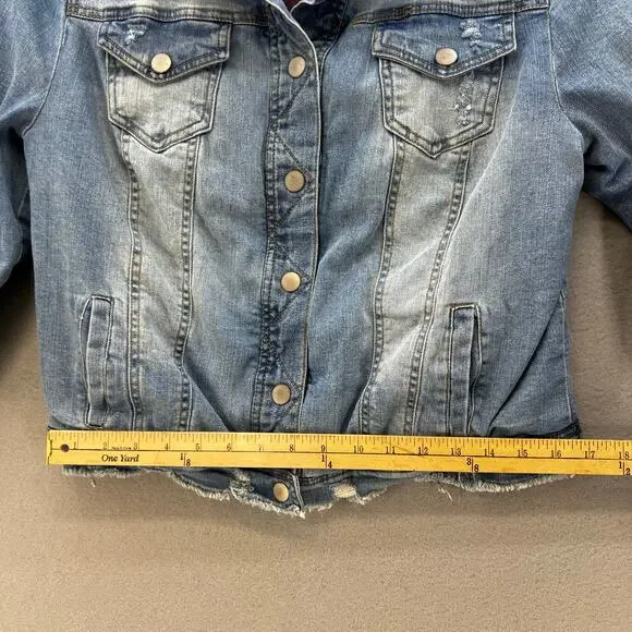 BKE Denim Jean Jacket Women's S Blue and Red Plaid Fully Reversable Preppy - Picture 13 of 14